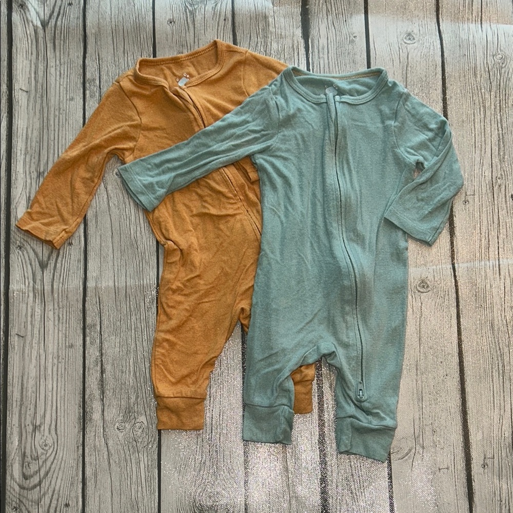 Cloud Island 0-3mo Cozy Kids One Piece Set - Gold & Teal